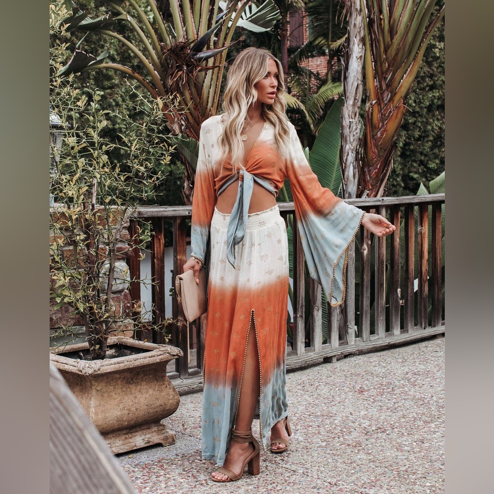 🆕 | Z&L | 2 Pc Boho Gypsy Ombre Kimono Top & Maxi Skirt Set M